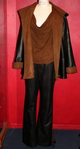 leather coat, pants and suede tank